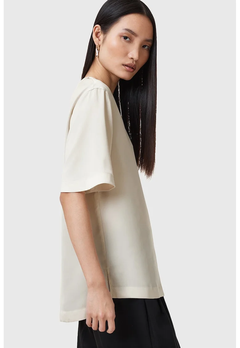 Tricou relaxed fit satinat Amelie, Crem
