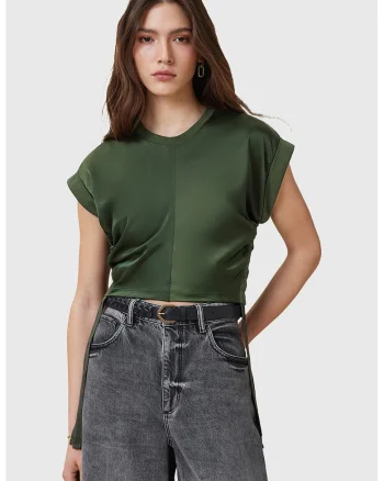 Tricou crop din bumbac Mira, Verde masliniu