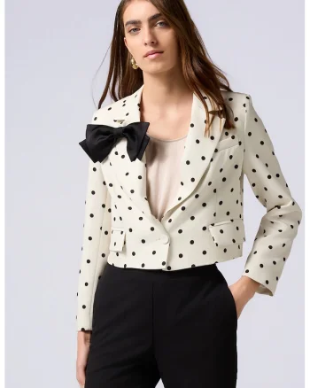 Sacou crop cu buline, Negru/Crem