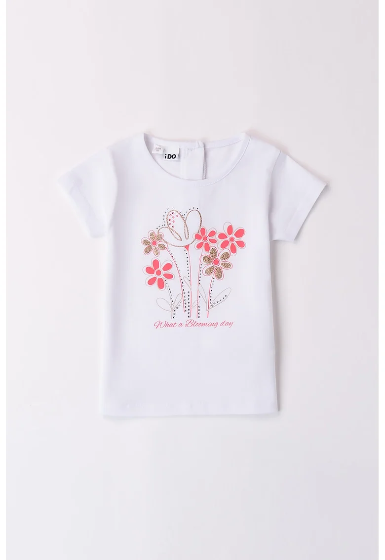Tricou cu imprimeu floral, Portocaliu mandarina/Alb optic