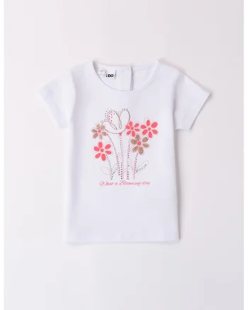 Tricou cu imprimeu floral, Portocaliu mandarina/Alb optic