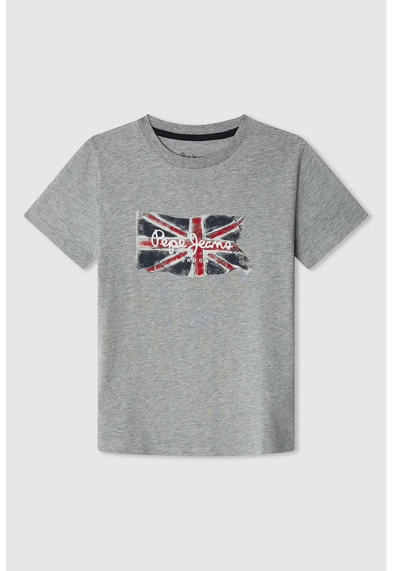 Tricou cu logo, Rosu/Albastru ultramarin/Gri melange