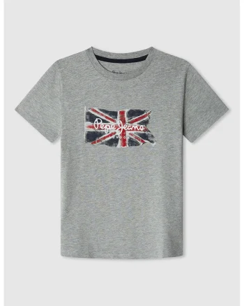 Tricou cu logo, Rosu/Albastru ultramarin/Gri melange