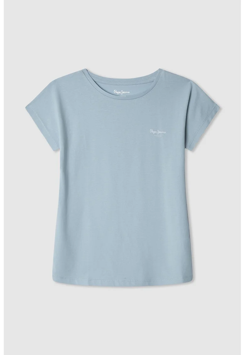 Tricou cu decolteu la baza gatului si logo discret Bloomy N, Albastru prafuit