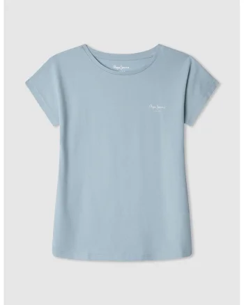 Tricou cu decolteu la baza gatului si logo discret Bloomy N, Albastru prafuit