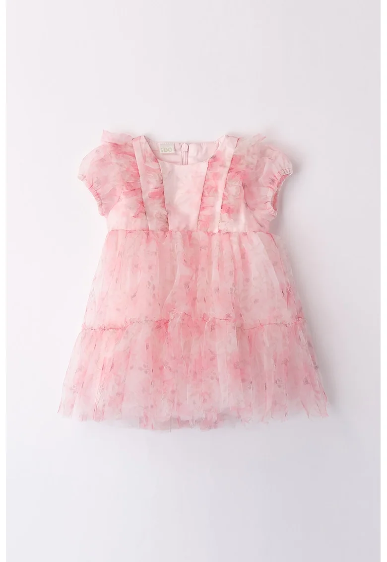 Rochie din tul cu model floral, Roz pastel