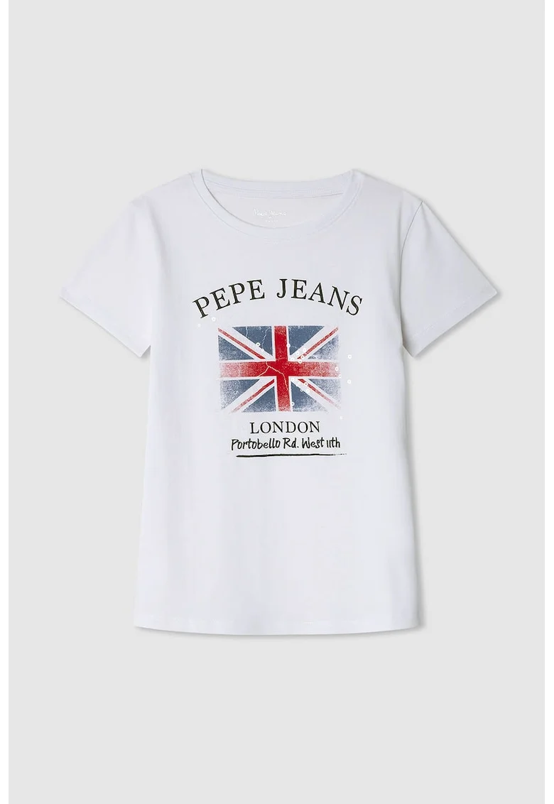 Tricou de bumbac cu logo si model grafic, Rosu/Albastru inchis/Alb optic