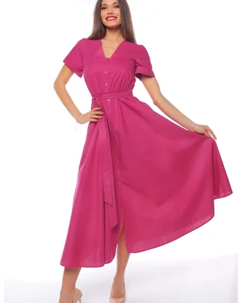 Rochie-camasa cu cordon in talie, Fucsia