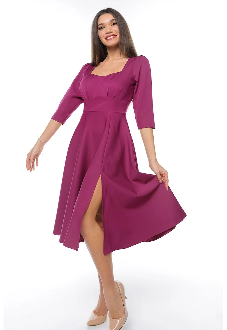 Rochie midi cu slit lateral, Roz inchis