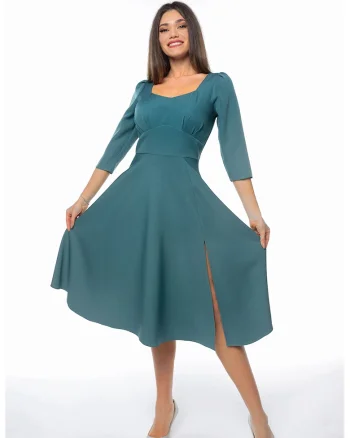 Rochie midi cu slit lateral, Verde persan