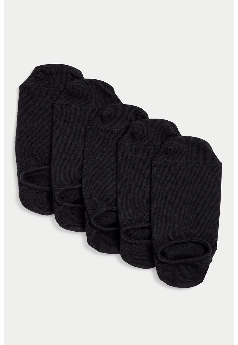 Set de sosete pana la glezna cu model uni - 5 perechi, Negru