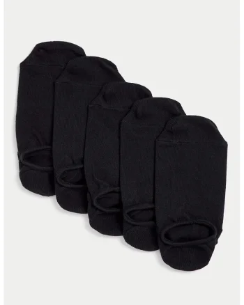 Set de sosete pana la glezna cu model uni - 5 perechi, Negru