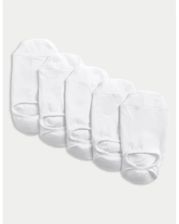 Set de sosete pana la glezna cu model uni - 5 perechi, Alb