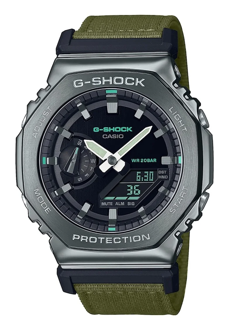 Ceas hibrid cu o curea din material textil G-Shock, Kaki