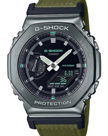 Ceas hibrid cu o curea din material textil G-Shock, Kaki