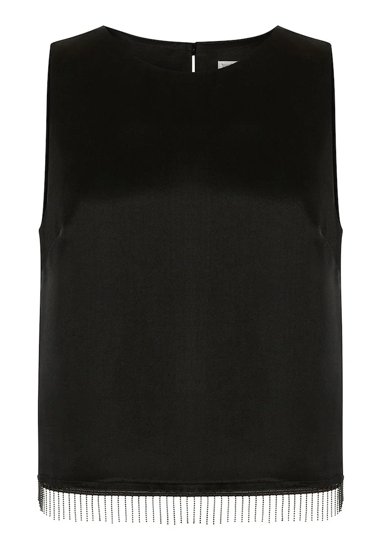Bluza cu franjuri, fara maneci, Negru