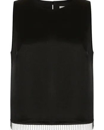 Bluza cu franjuri, fara maneci, Negru