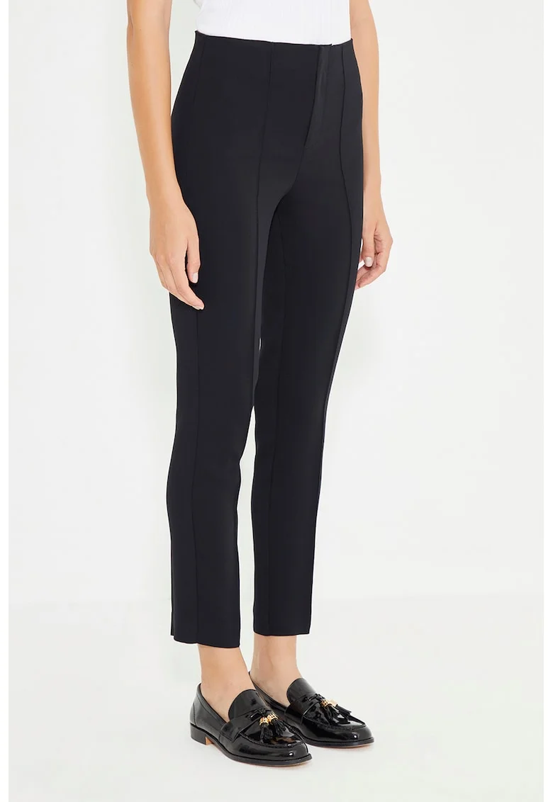 Pantaloni crop cu croiala slim-fit si cusaturi frontale, Negru