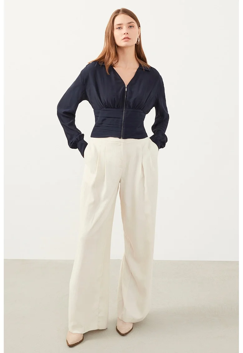 Bluza cu decolteu in V si fermoar, Bleumarin