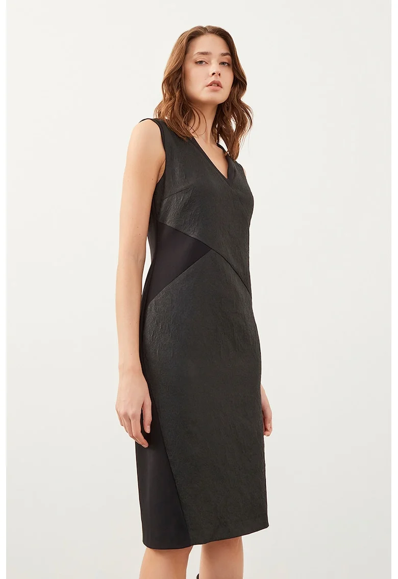 Rochie midi cu decolteu in V, Negru
