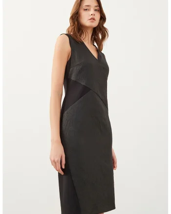 Rochie midi cu decolteu in V, Negru