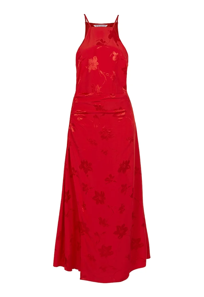 Rochie maxi cu aspect satinat, Rosu