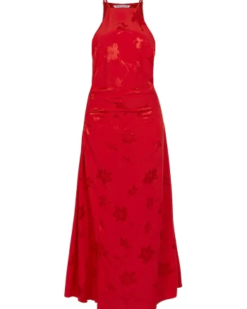 Rochie maxi cu aspect satinat, Rosu