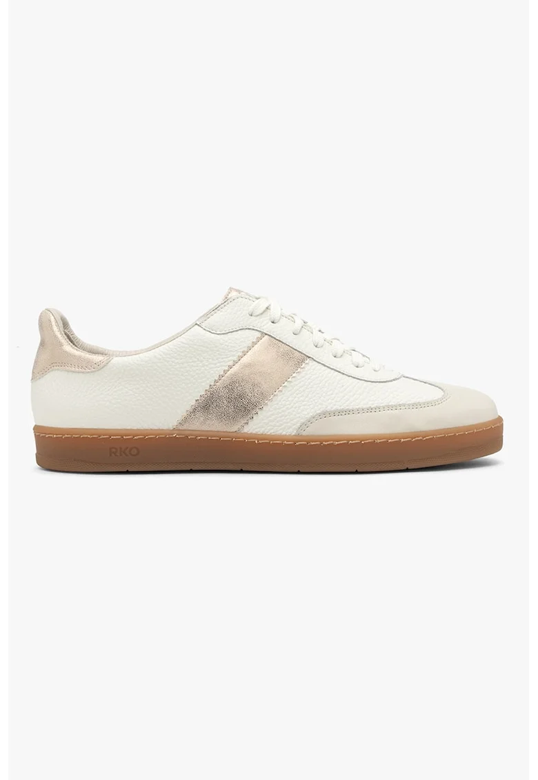 Pantofi sport din piele si piele intoarsa Nora, Auriu/Alb fildes