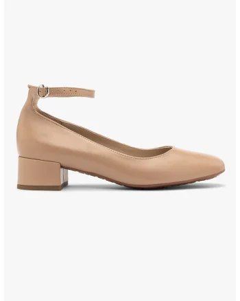 Pantofi de piele cu aspect masiv si toc, Maro nisip