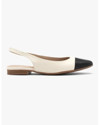 Pantofi slingback din piele cu talpa joasa, Negru/Alb murdar