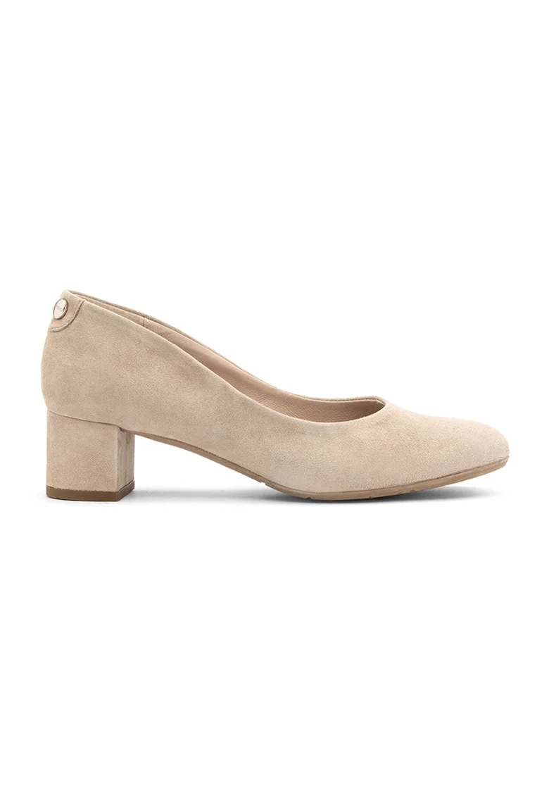 Pantofi de piele intoarsa cu toc masiv Sybilla, Bej