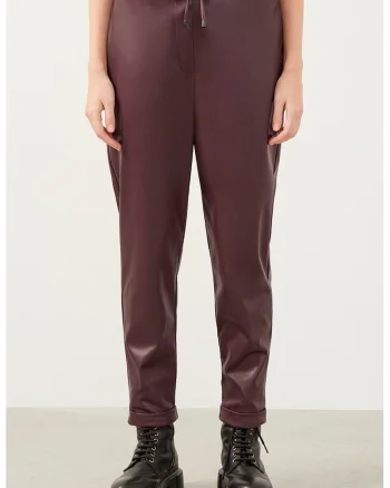 Pantaloni crop cu croiala regular-fit si talie inalta, Rosu inchis