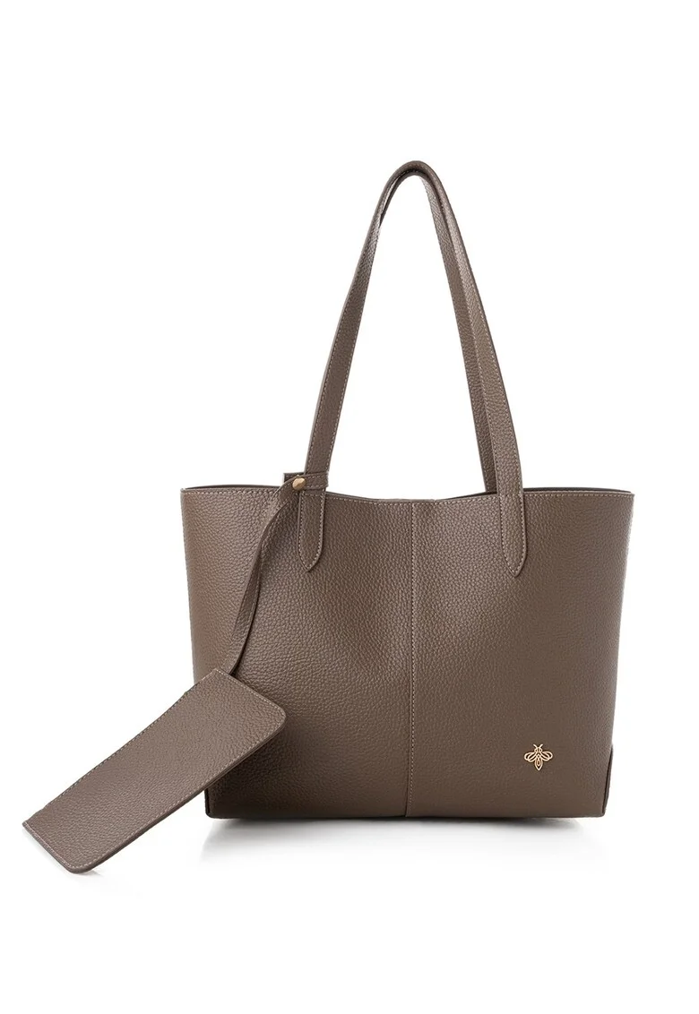 Geanta tote din piele ecologica cu model uni, Maro taupe