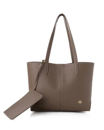 Geanta tote din piele ecologica cu model uni, Maro taupe