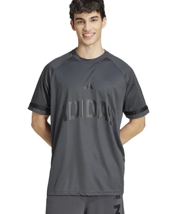 Tricou cu logo si decolteu la baza gatului, Gri inchis