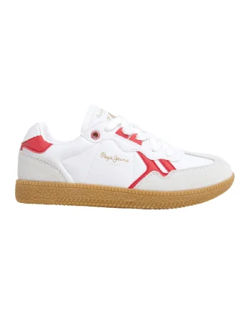Pantofi sport cu insertii de piele intoarsa, Rosu/Alb