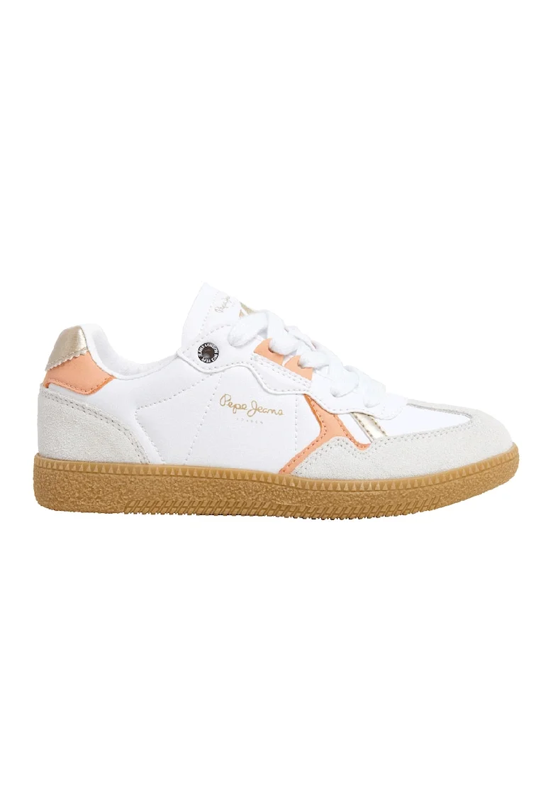 Pantofi sport cu insertii de piele intoarsa, Portocaliu/Alb murdar