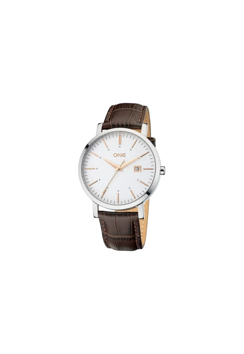 Ceas analog  Classic cu model tip piele de crocodil, maro