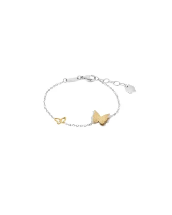 Bratara cu elemente placate cu aur de 18k,  Butterfly Duo, Argintiu, Auriu