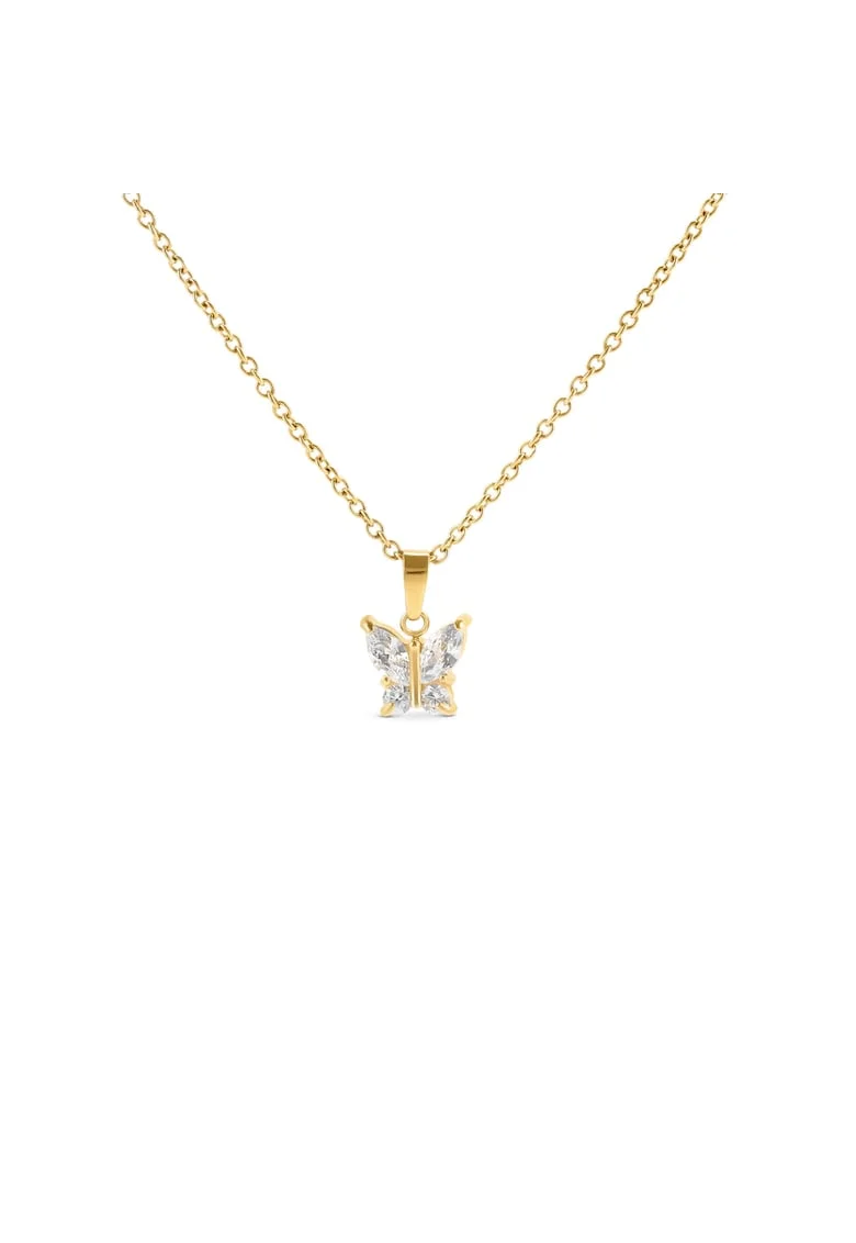 Colier cu pandantiv placat cu aur de 18k, decorat cu zirconia si cristale  Butterfly, auriu