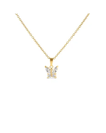 Colier cu pandantiv placat cu aur de 18k, decorat cu zirconia si cristale  Butterfly, auriu