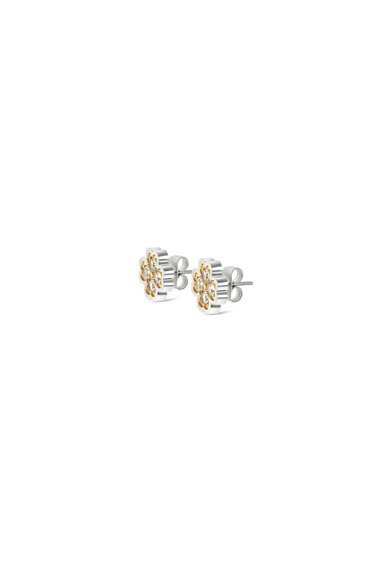 Cercei placati cu aur de 18K si decorati cu zirconia, Argintiu/Auriu