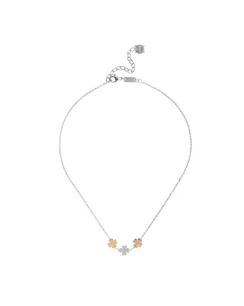 Colier cu pandantive placate cu aur de 18K in forma de trifoi  Lucky Flower, argintiu