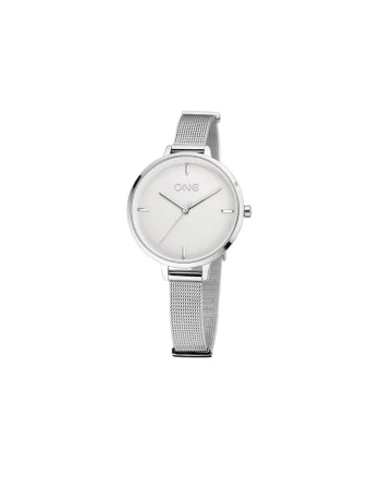 Ceas rotund analog cu bratara ingusta tip mesh, Argintiu