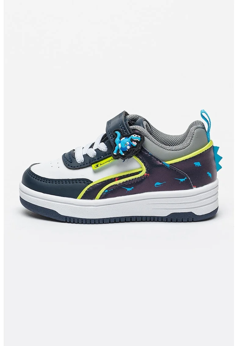 Pantofi sport din piele ecologica Dinox, Alb/Verde lime/Gri antracit
