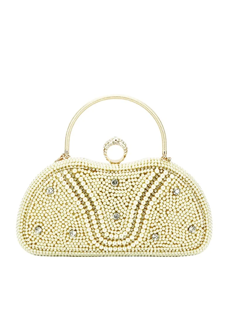 Geanta clutch cu perle si pietricele BME-22732 05 Auriu 13296, Auriu