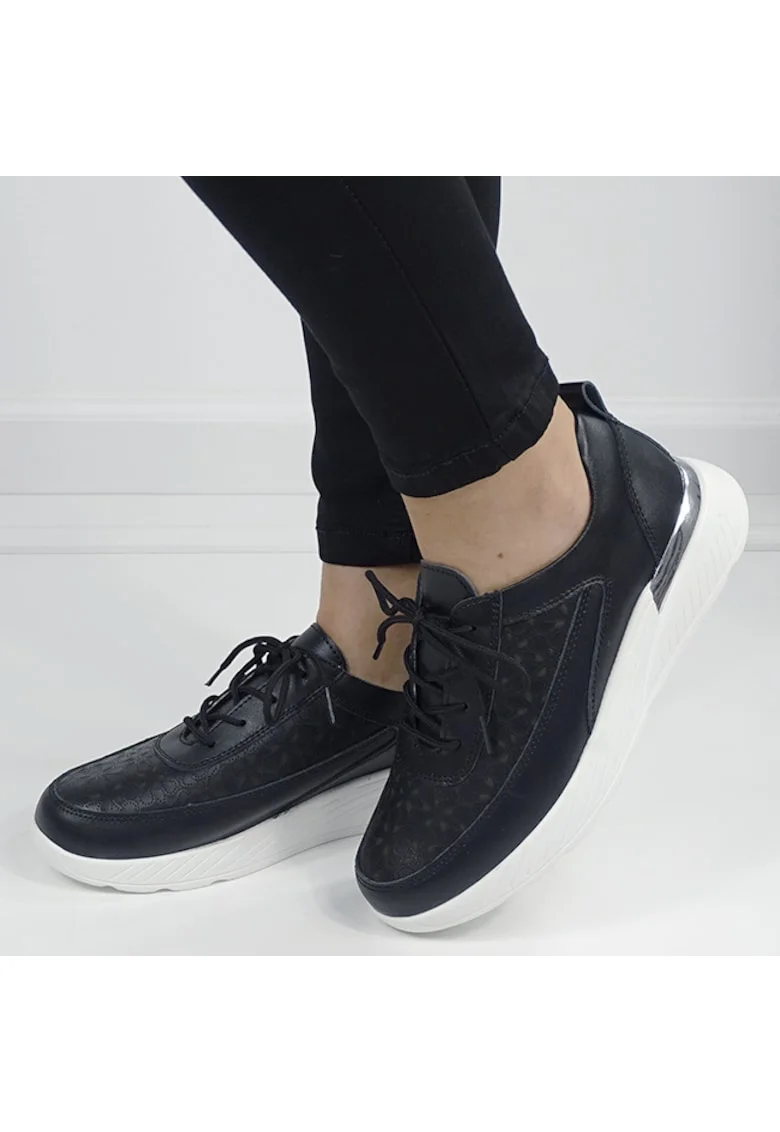Sneakersi negri din piele naturala 5108 M7 16456, Negru