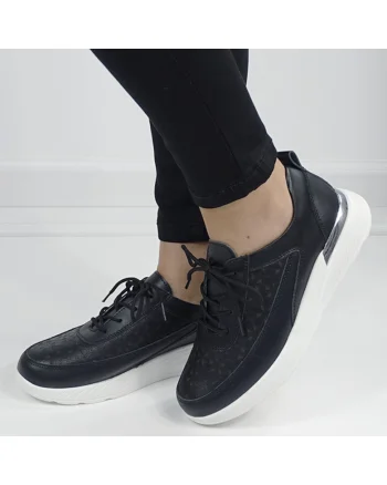 Sneakersi negri din piele naturala 5108 M7 16456, Negru