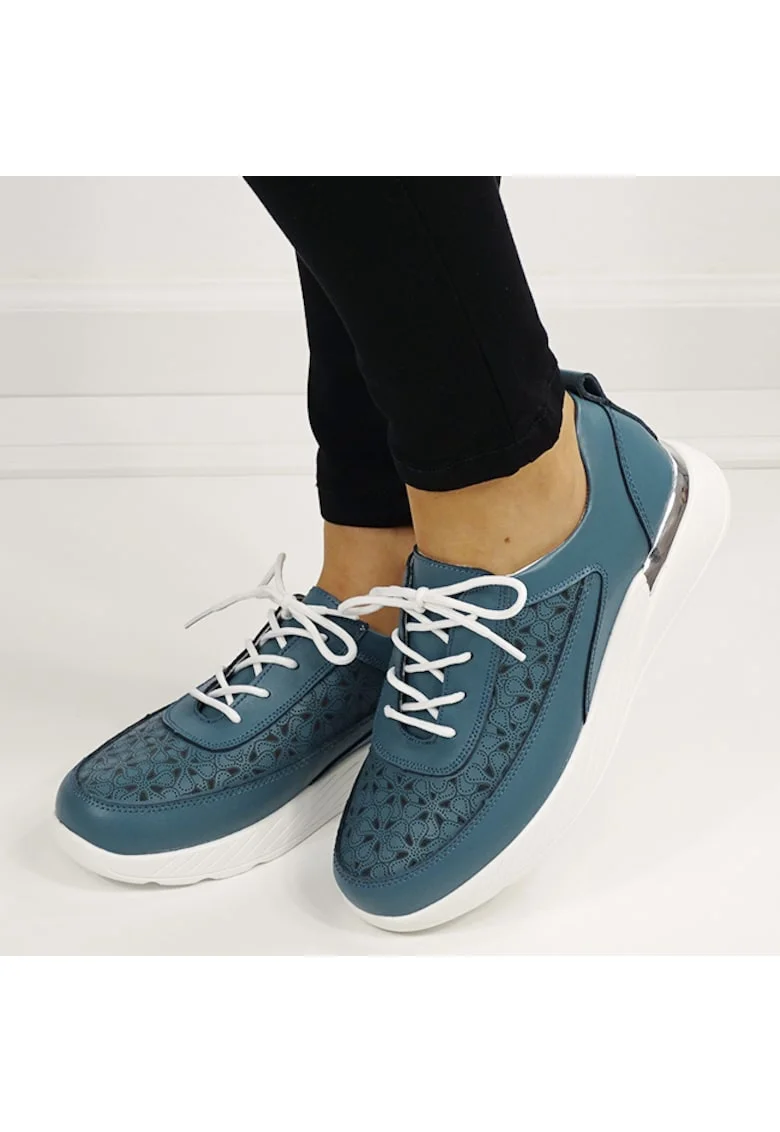Sneakersi albastri din piele naturala 5108 M7 16448, Bleumarin