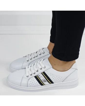 Sneakersi albi cu detalii argintii din piele naturala 5088 M7 16498, Alb